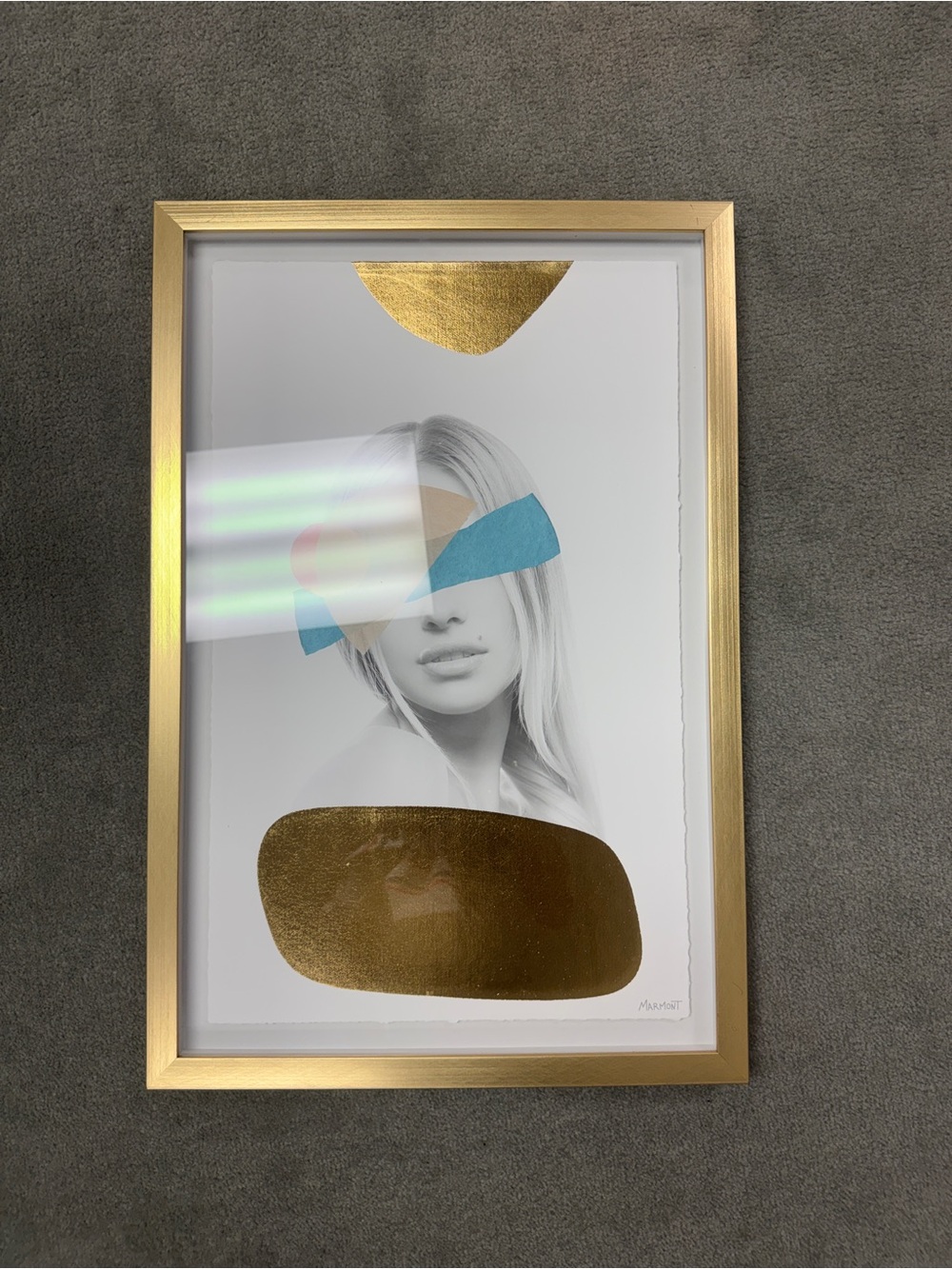 Gold Framed Abstract Portrait Wall Art with Teal Accent